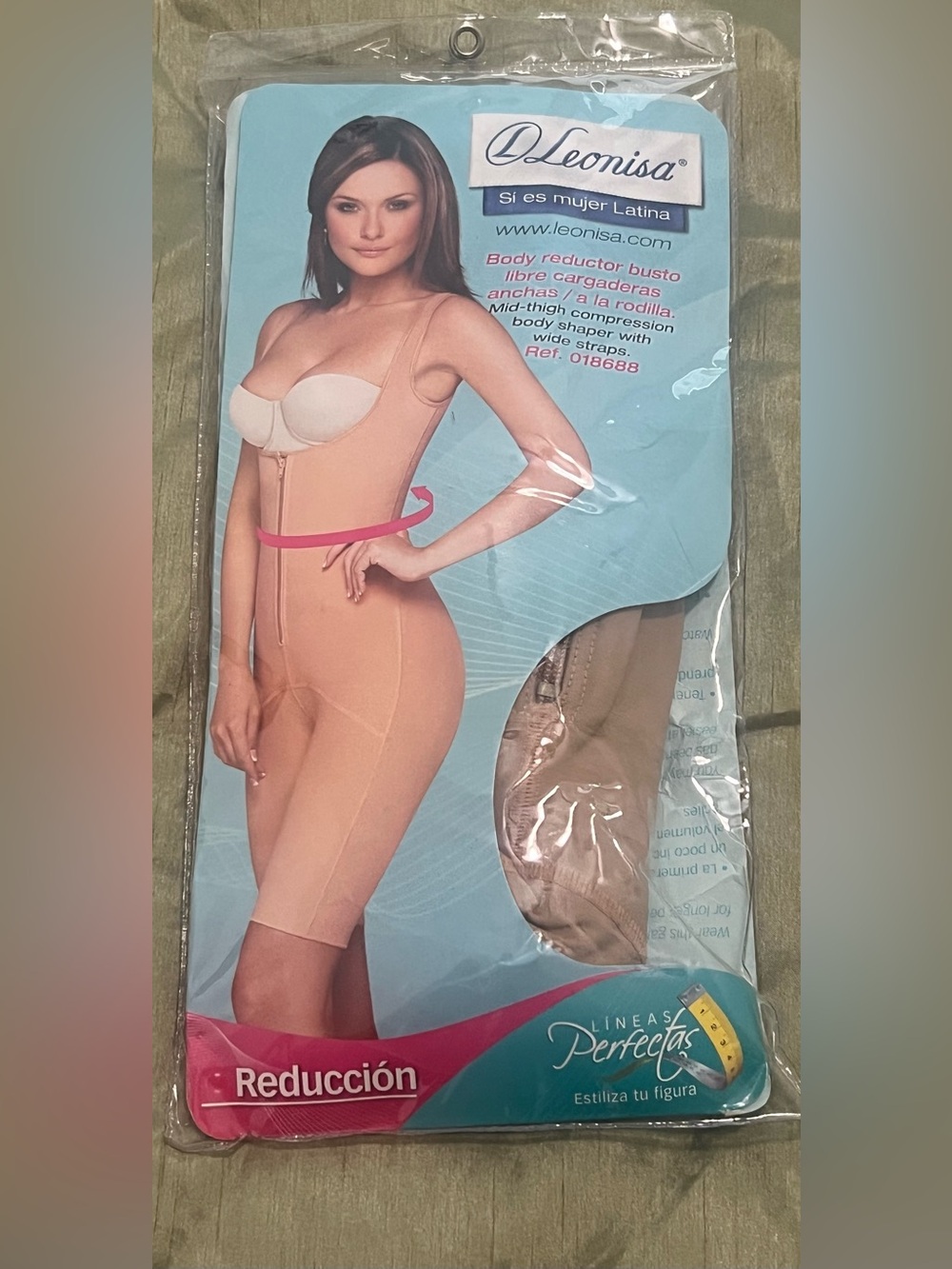 Leonisa midthigh compression body shaper with wide straps in size small